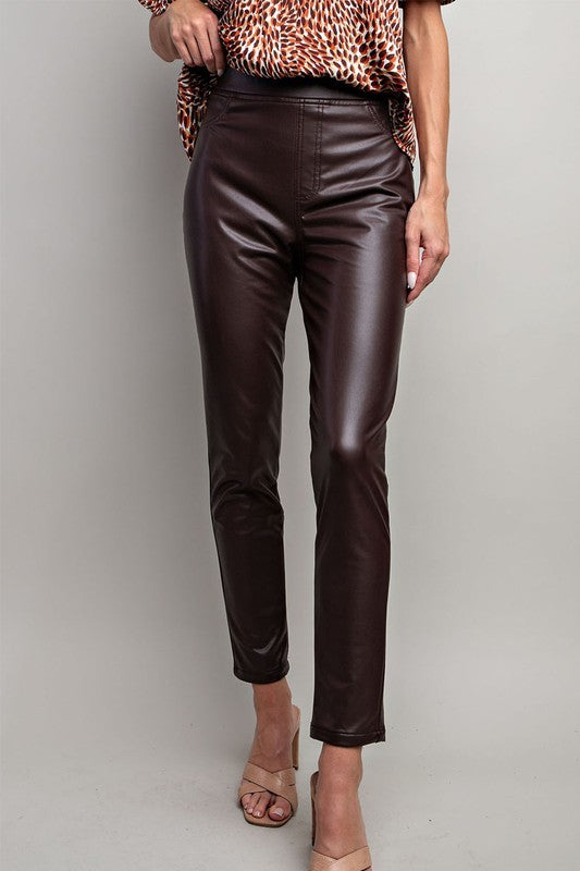 Faux Leather Pull On Pants