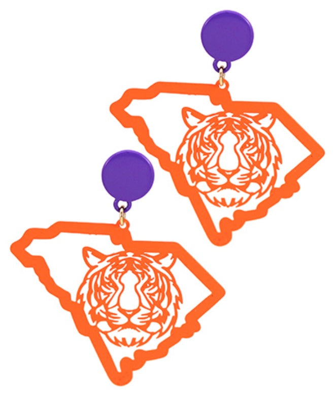 Clemson Tiger & State Map Earrings