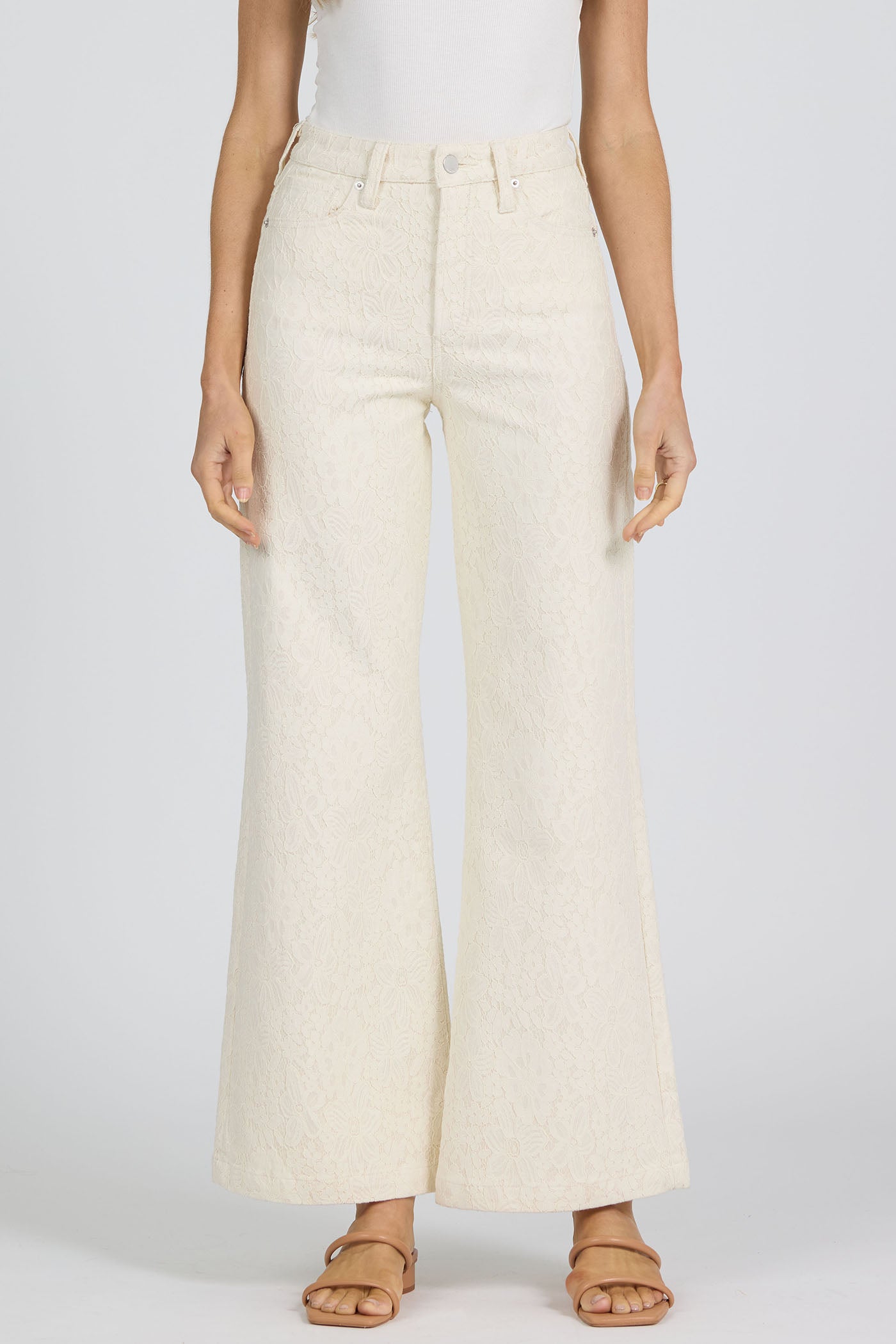 Fiona Wide Leg Jeans Wheat Lace