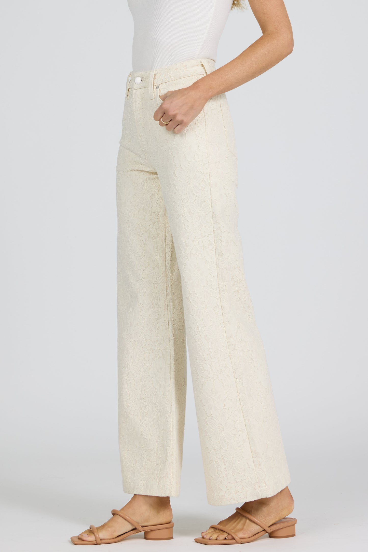 Fiona Wide Leg Jeans Wheat Lace