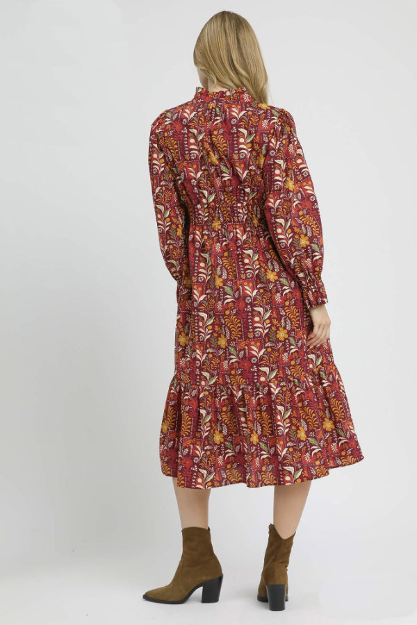 Floral Midi Dress with Smocked Waist