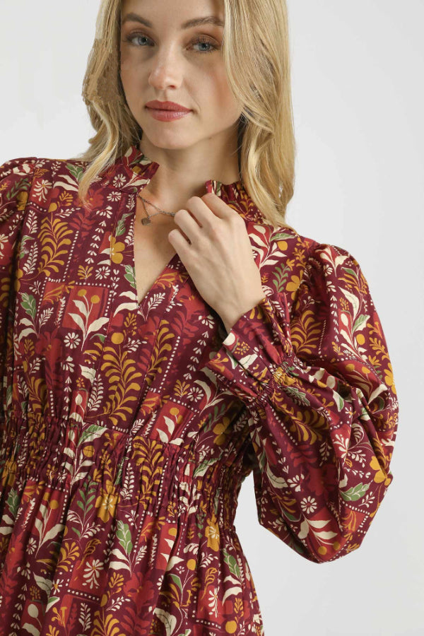 Floral Midi Dress with Smocked Waist