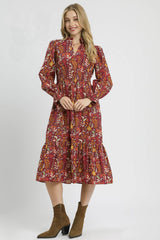 Floral Midi Dress with Smocked Waist