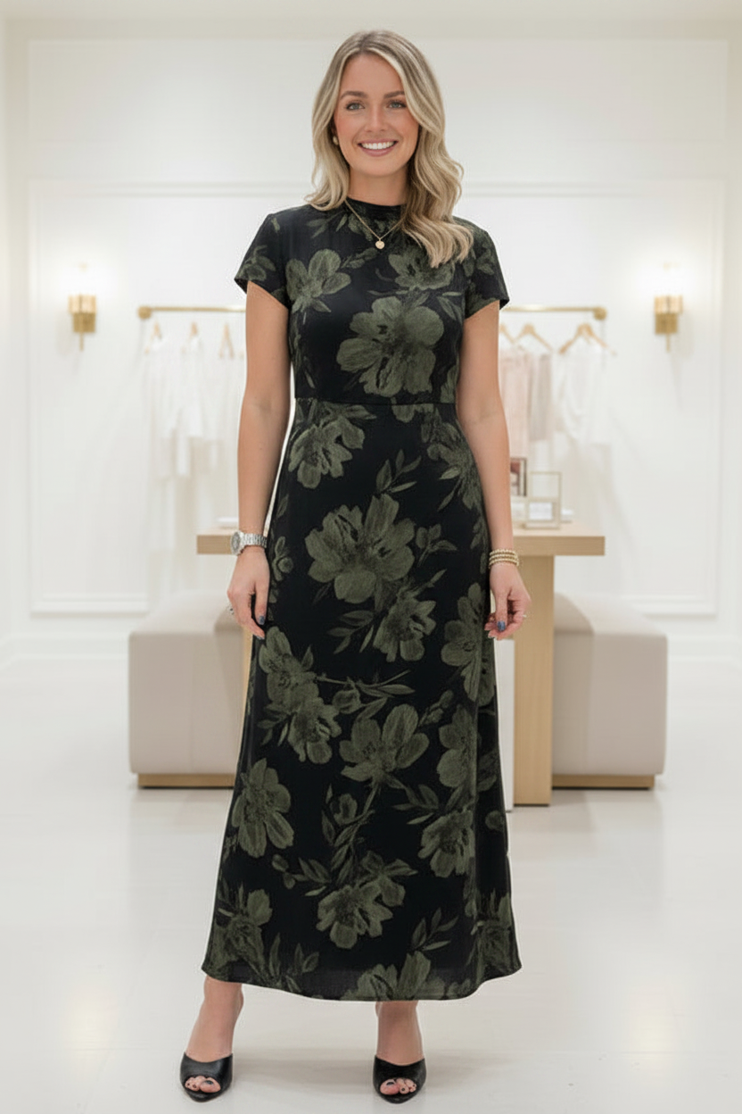 Floral Foil Print Midi Dress