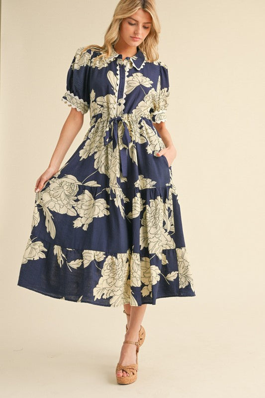 Floral Collared Midi Dress
