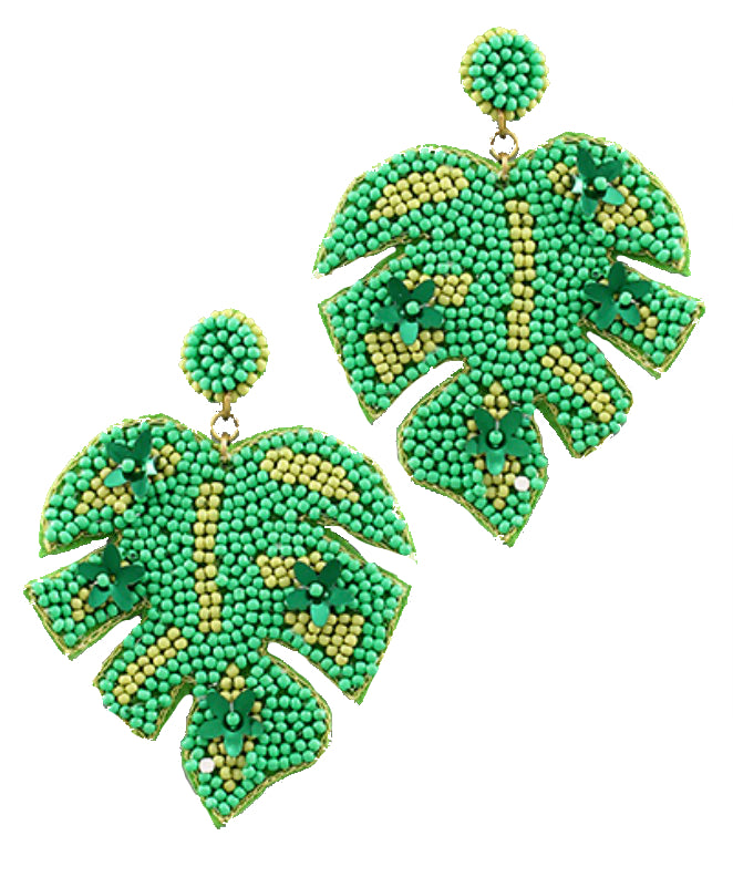 Seed Bead Palm Leaf Earrings (4 Colors)