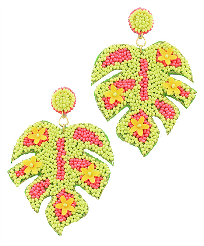 Seed Bead Palm Leaf Earrings (4 Colors)
