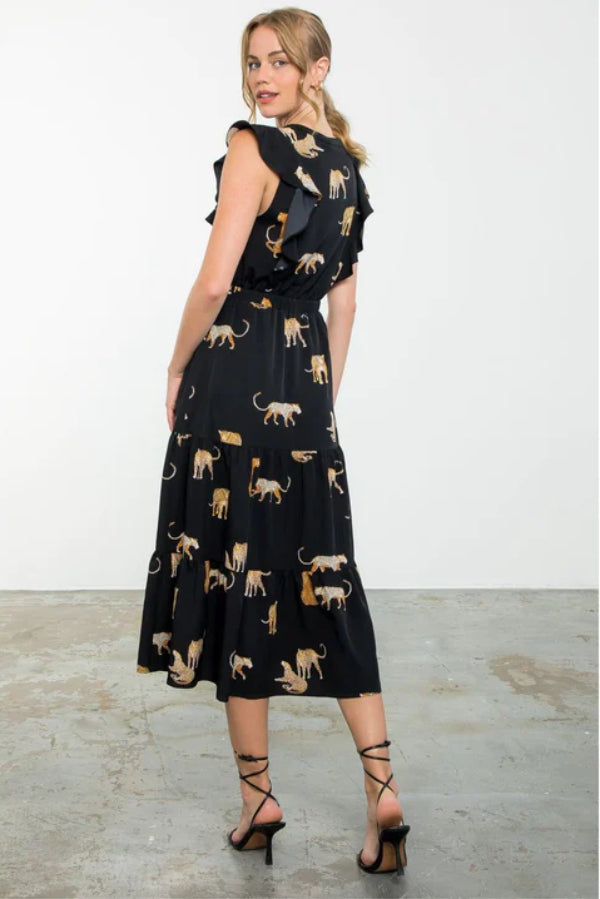 Flutter Sleeve Cheetah Print Dress