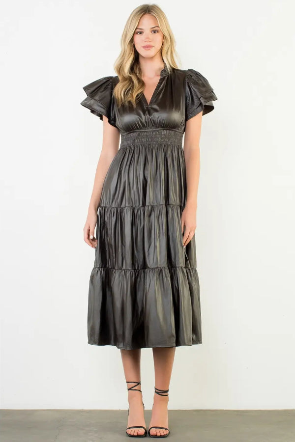 THML Faux Leather Midi Dress