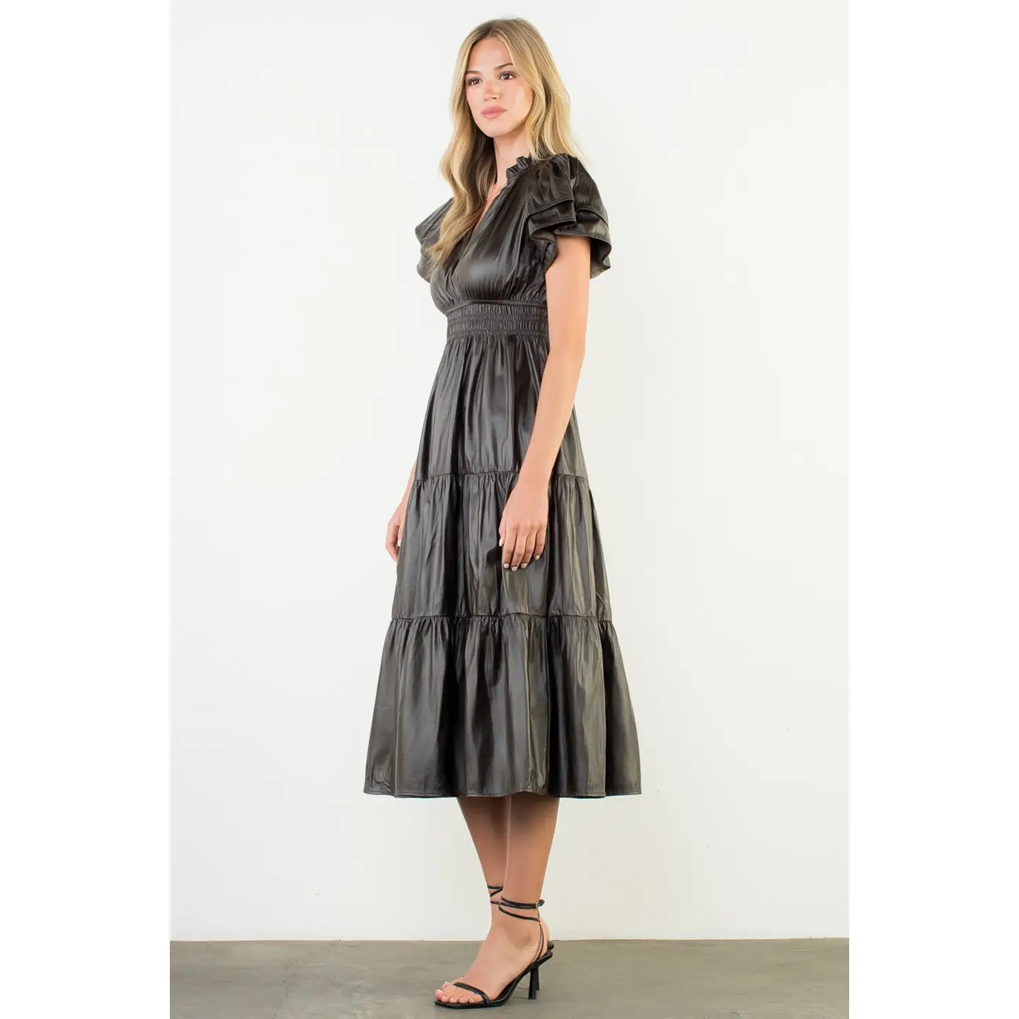 THML Faux Leather Midi Dress