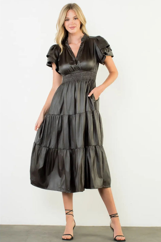 THML Faux Leather Midi Dress