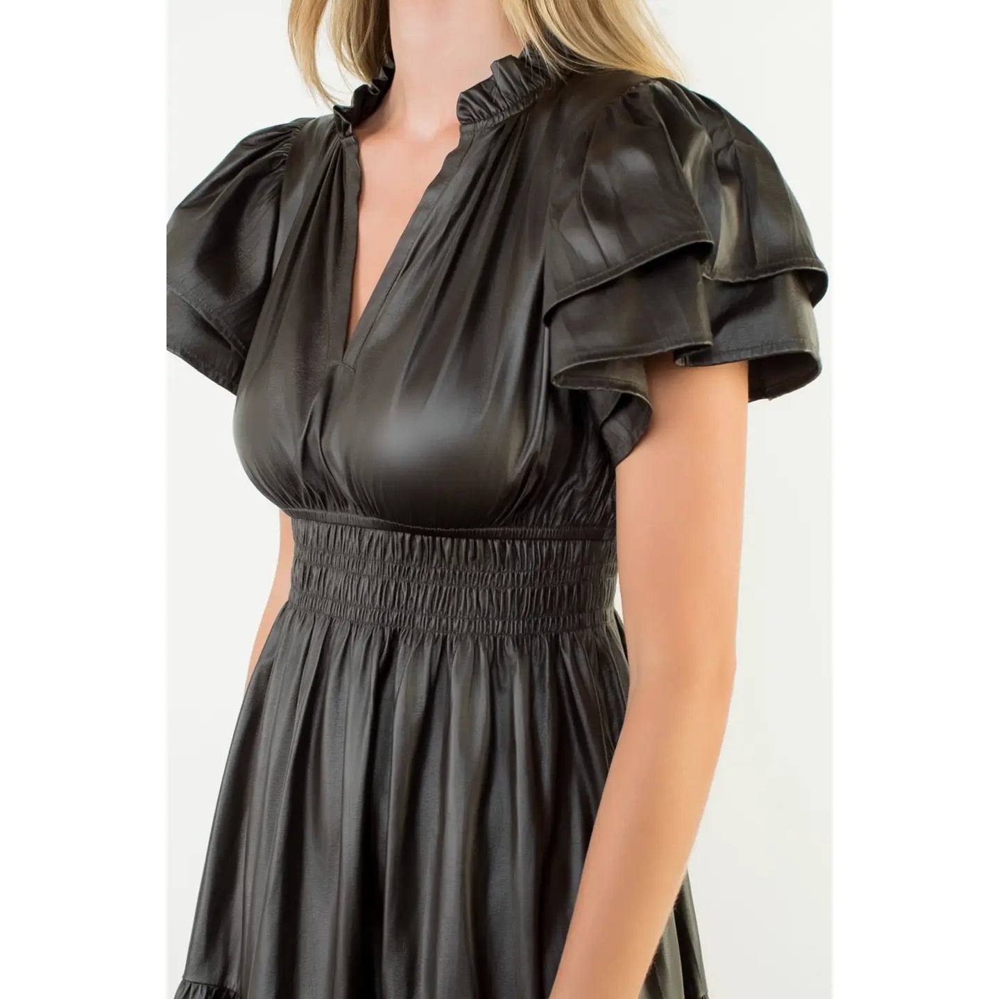 THML Faux Leather Midi Dress