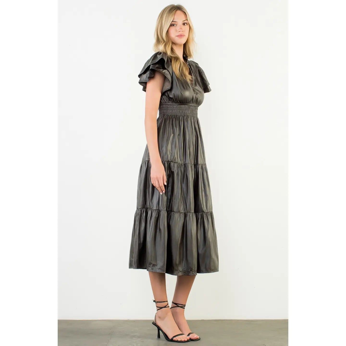 THML Faux Leather Midi Dress