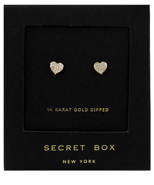 Secret Box Folded Heart CZ Studs