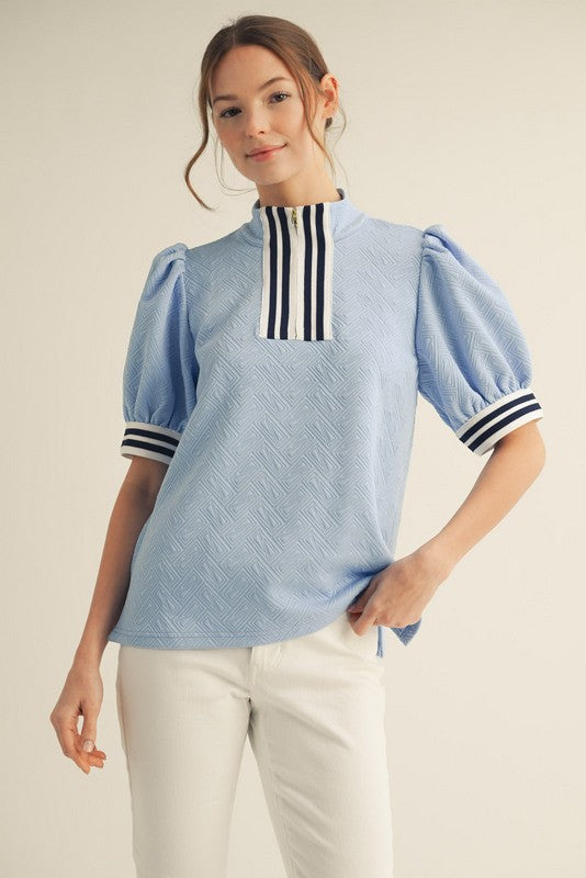 Front Zip Up Textured Top