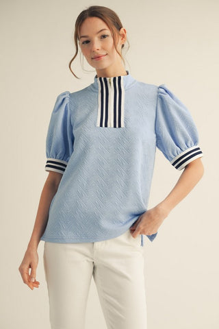 Front Zip Up Textured Top