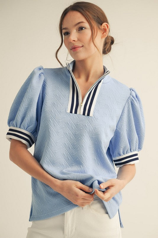 Front Zip Up Textured Top