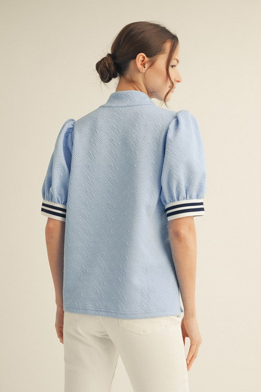 Front Zip Up Textured Top