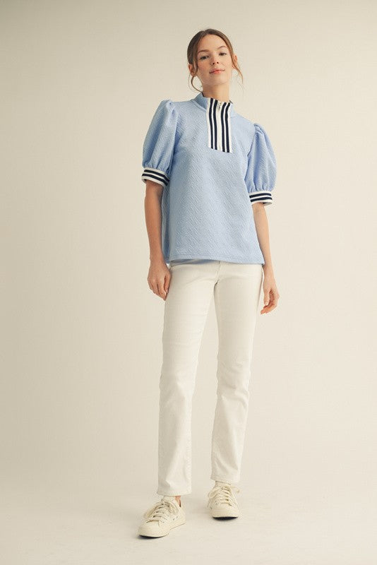 Front Zip Up Textured Top