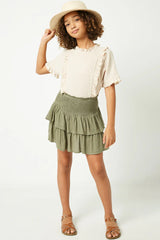 Girls Smocked Ruffle Tiered Mini Skirt