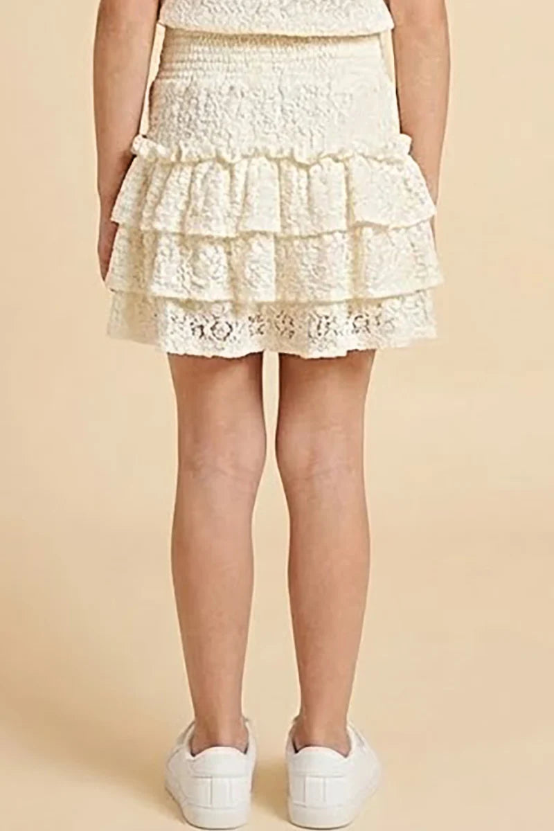 Girls Lace Tiered Smocked Waist Shorts