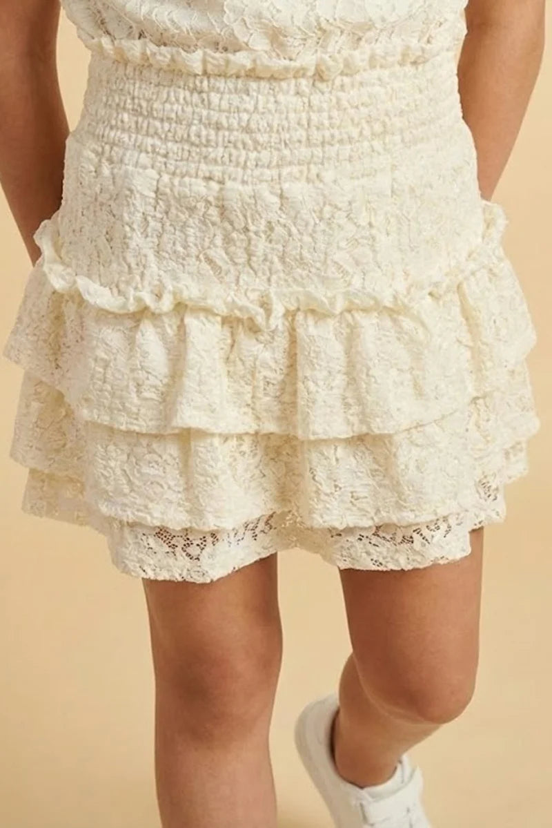 Girls Lace Tiered Smocked Waist Shorts