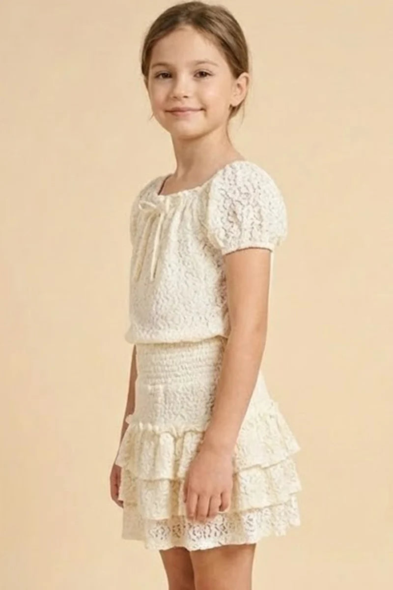 Girls Lace Tiered Smocked Waist Shorts