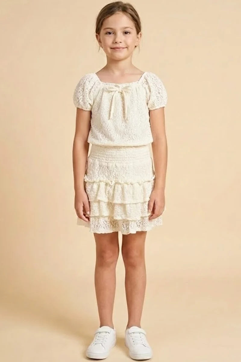 Girls Lace Tiered Smocked Waist Shorts