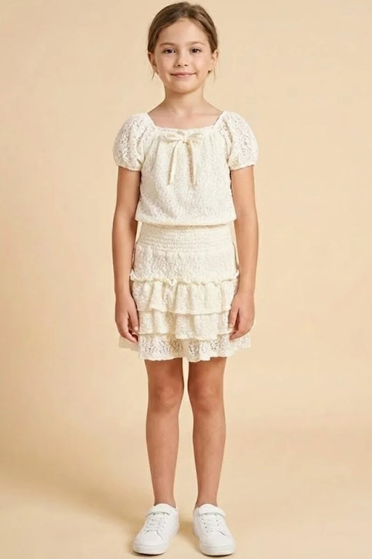 Girls Lace Tiered Smocked Waist Shorts