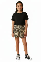 Girls Botanical Print Smocked Waist Shorts