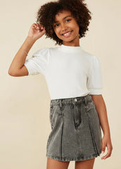 Girls Box Pleated Washed Denim Skirt