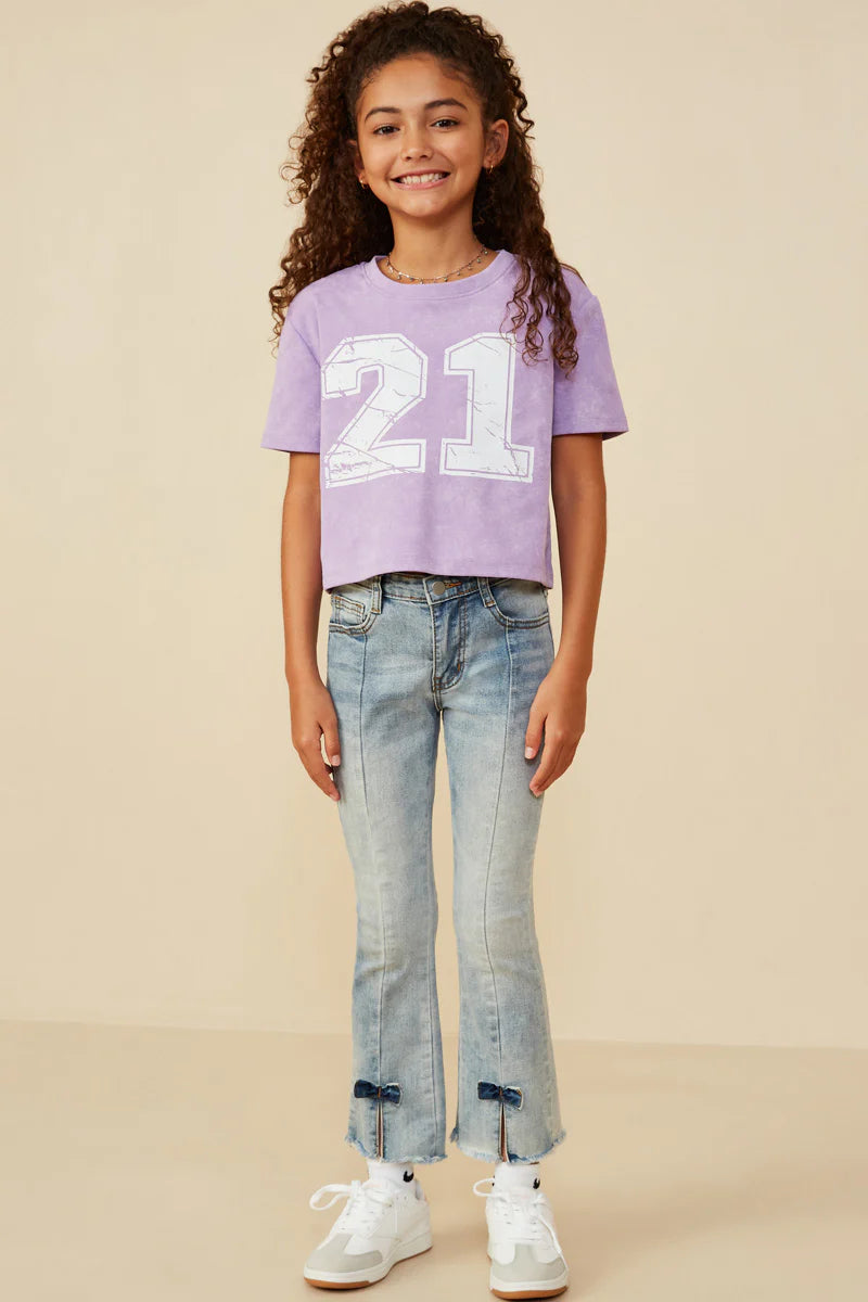 Girls Distressed Print Washed Athletic Jersey Top
