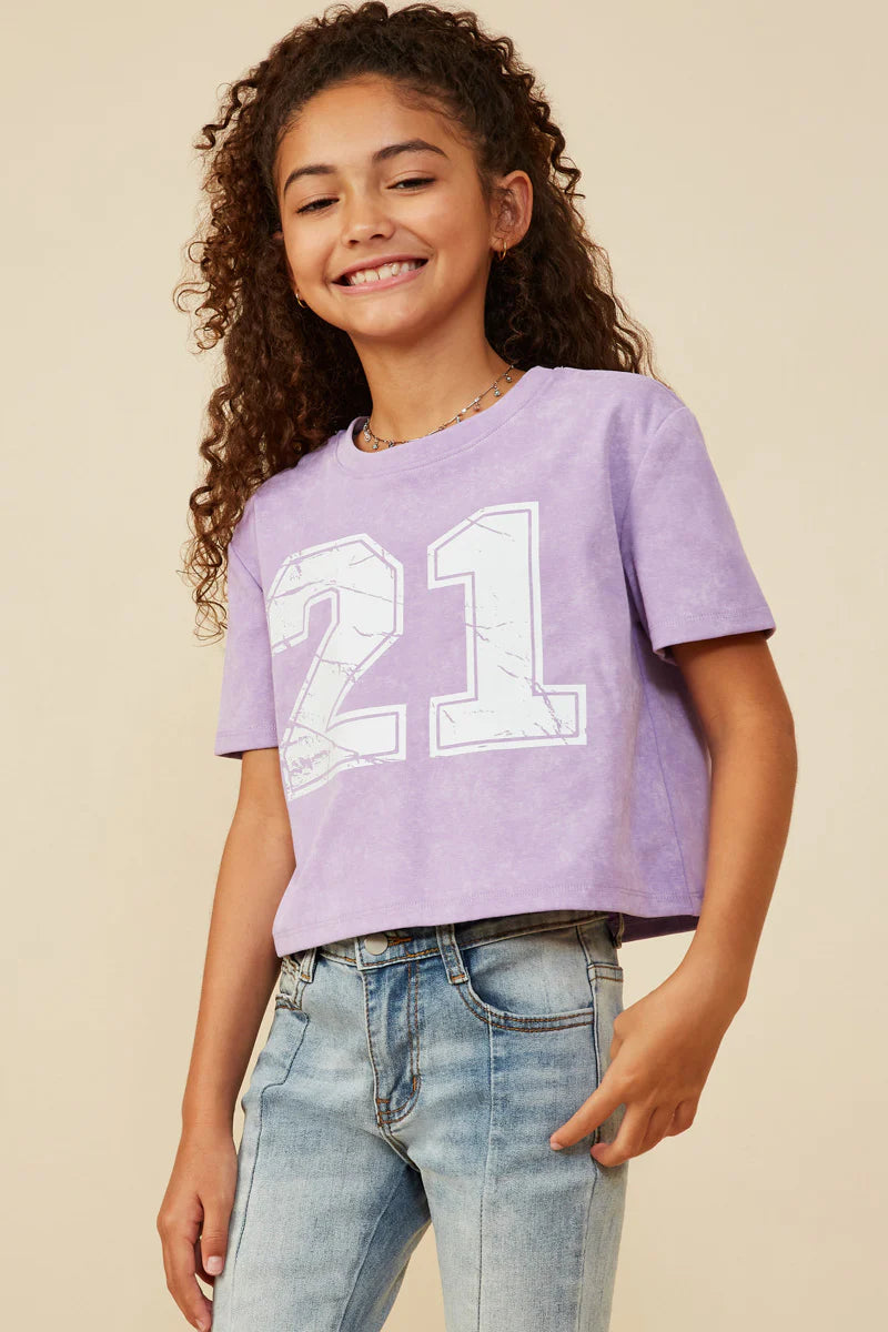 Girls Distressed Print Washed Athletic Jersey Top
