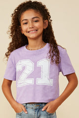 Girls Distressed Print Washed Athletic Jersey Top