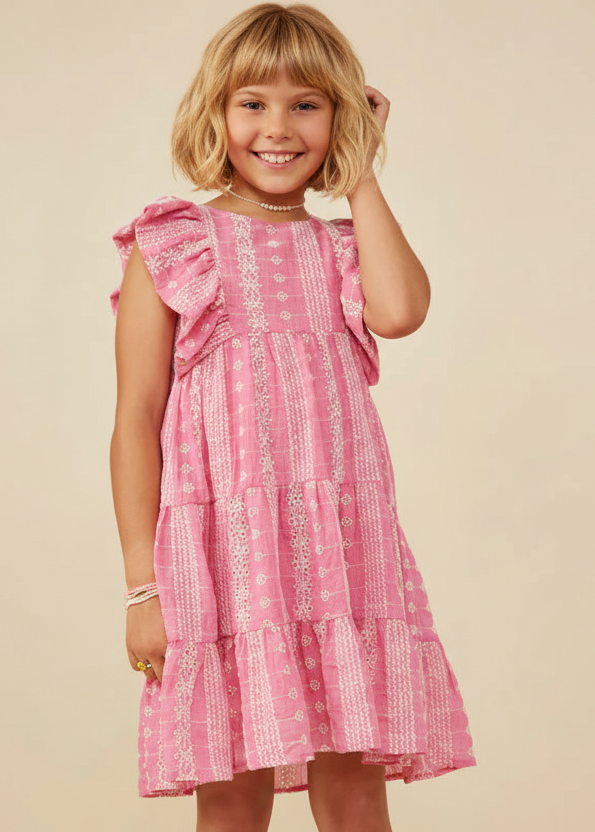 Girls Embroidered Ruffled Lace Sleeveless Dress
