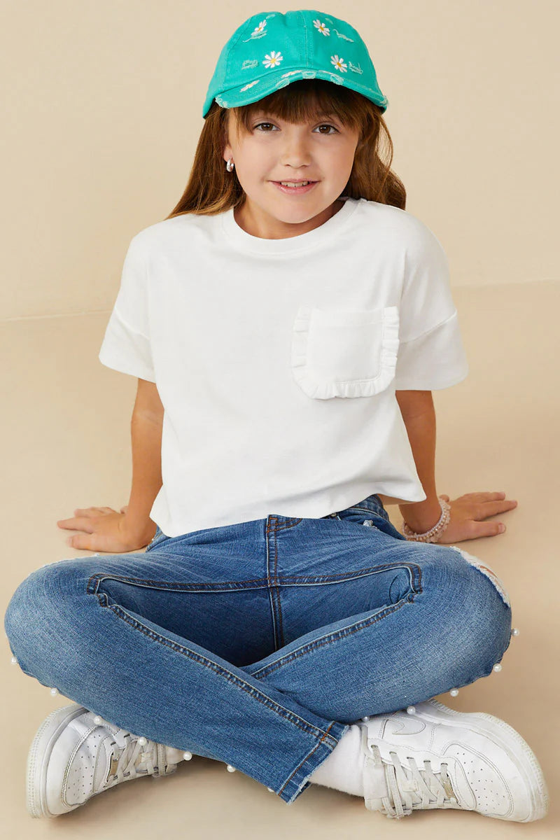 Girls Ruffle Pocket Knit T Shirt