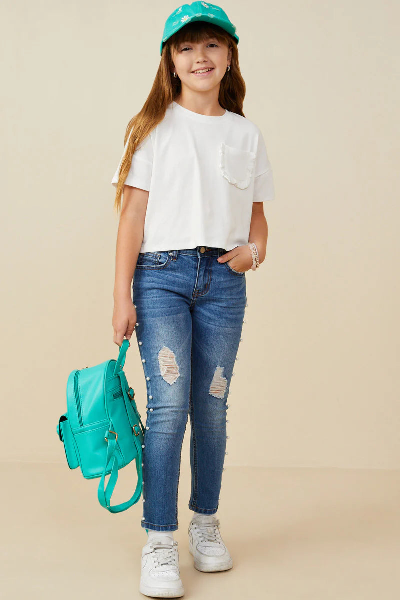 Girls Ruffle Pocket Knit T Shirt