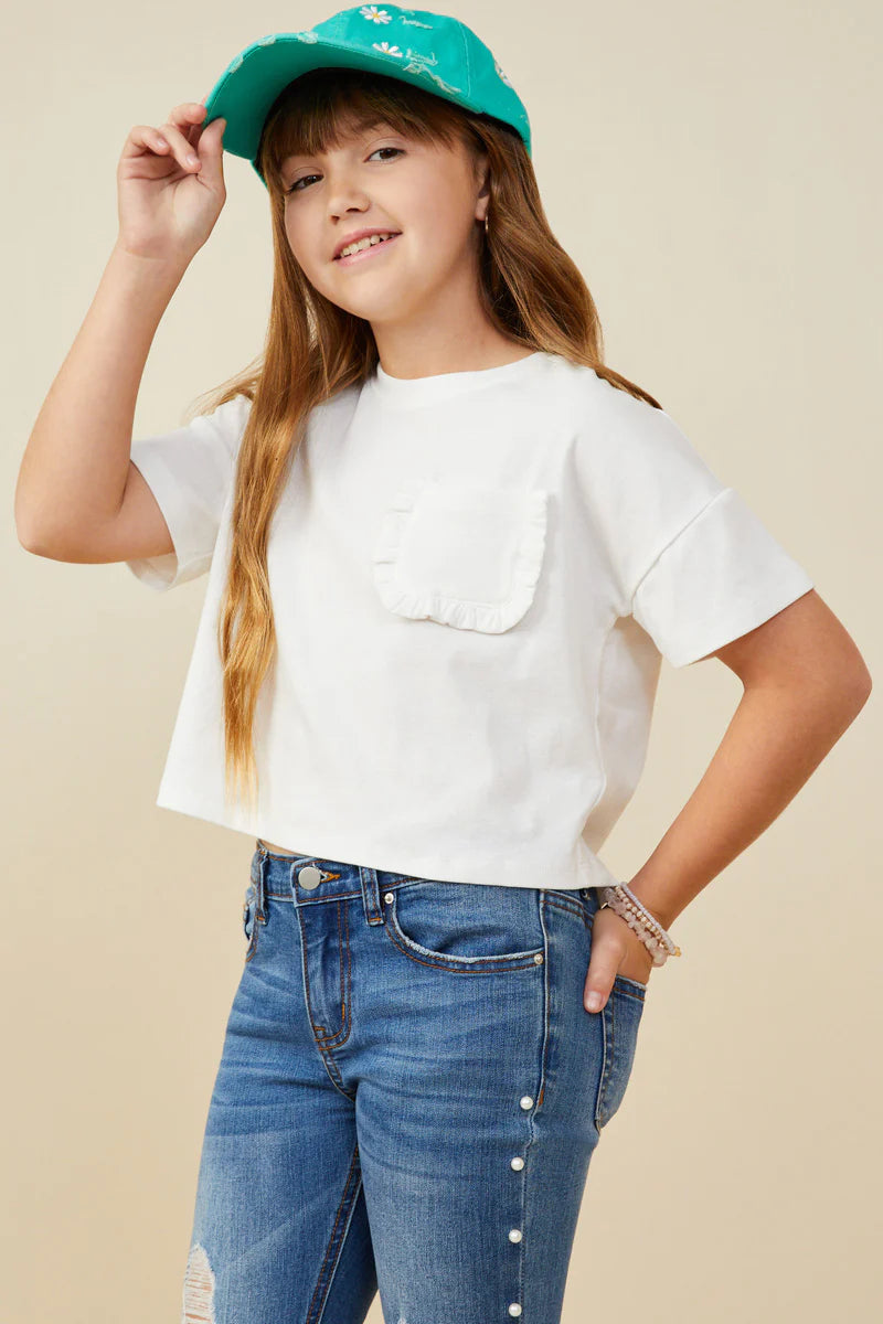Girls Ruffle Pocket Knit T Shirt
