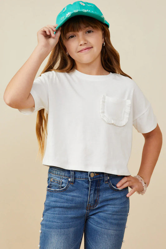 Girls Ruffle Pocket Knit T Shirt