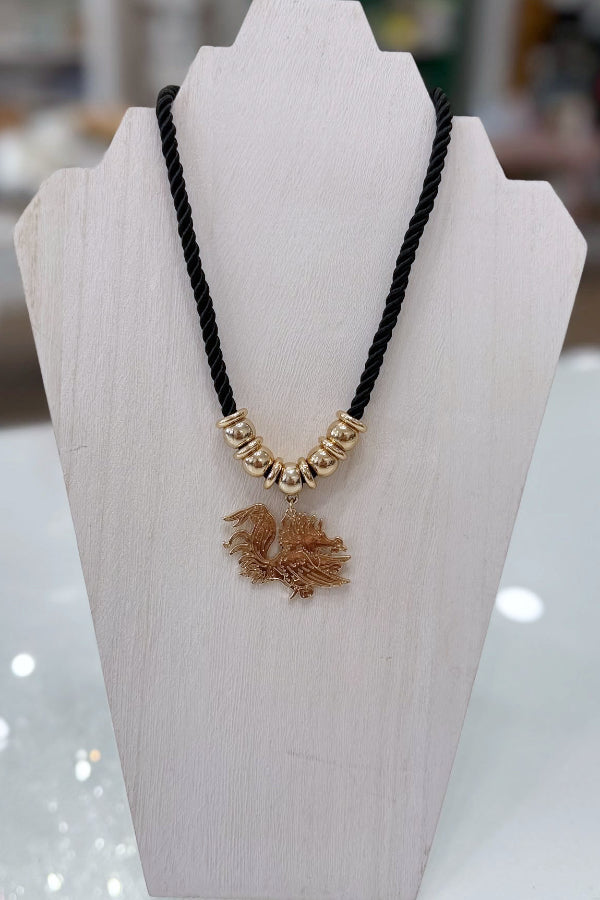 Gamecock Cord Necklace Black