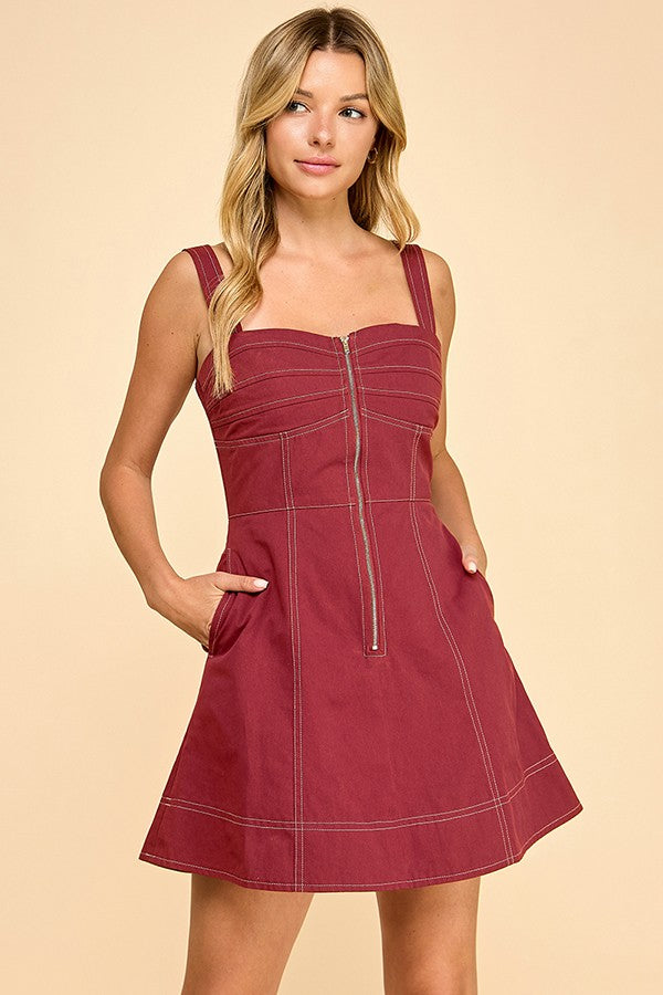Garnet Pleated Bust A-line Mini Dress