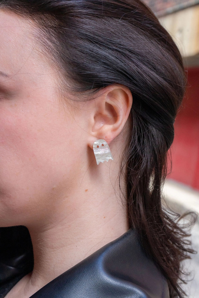 White Shimmer Ghost Studs