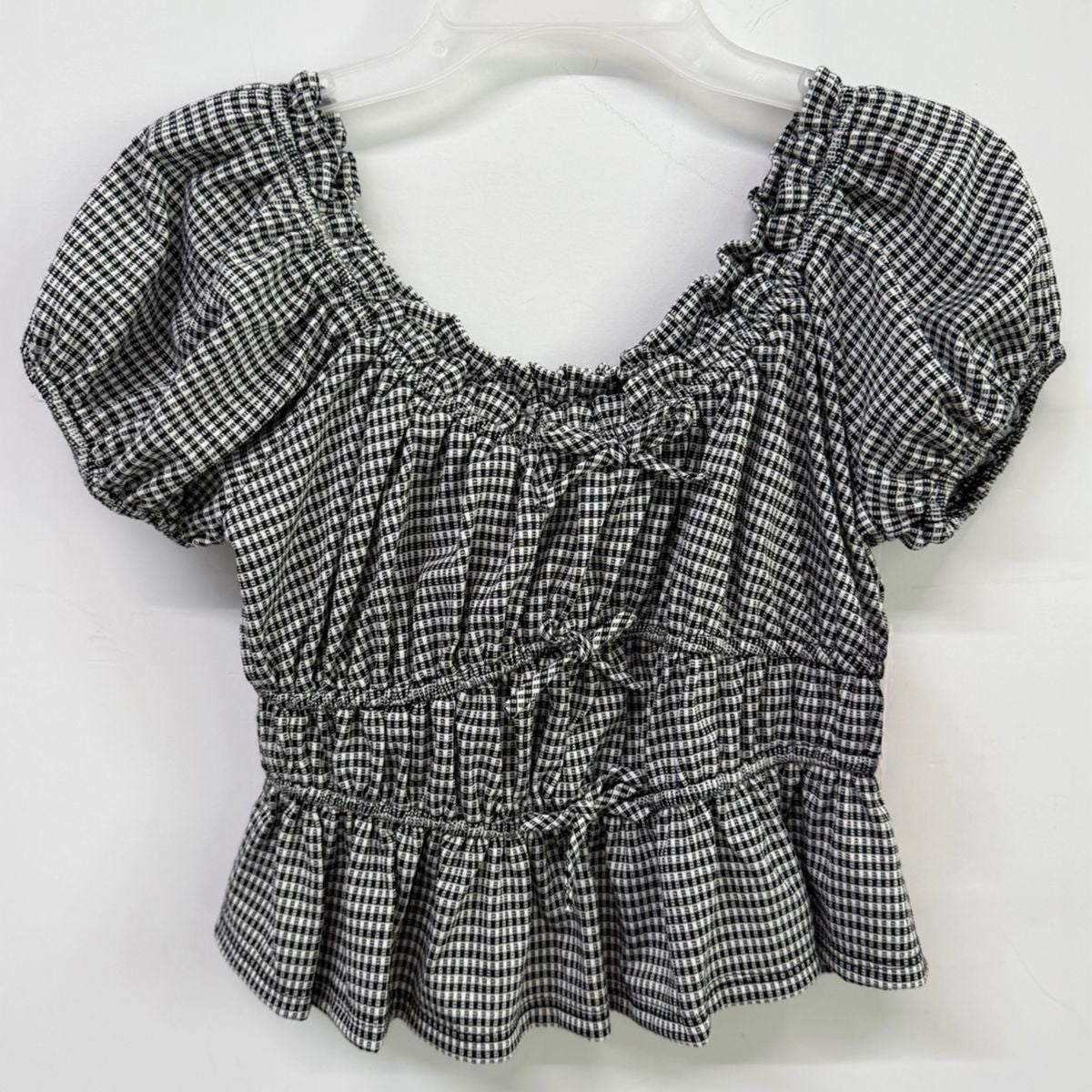 Girls Gingham Print Bow Top