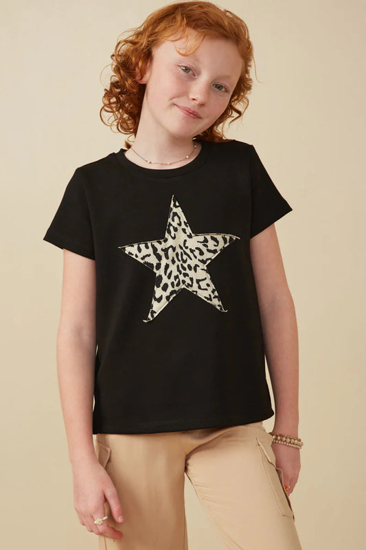 Girls Animal Print Star T Shirt