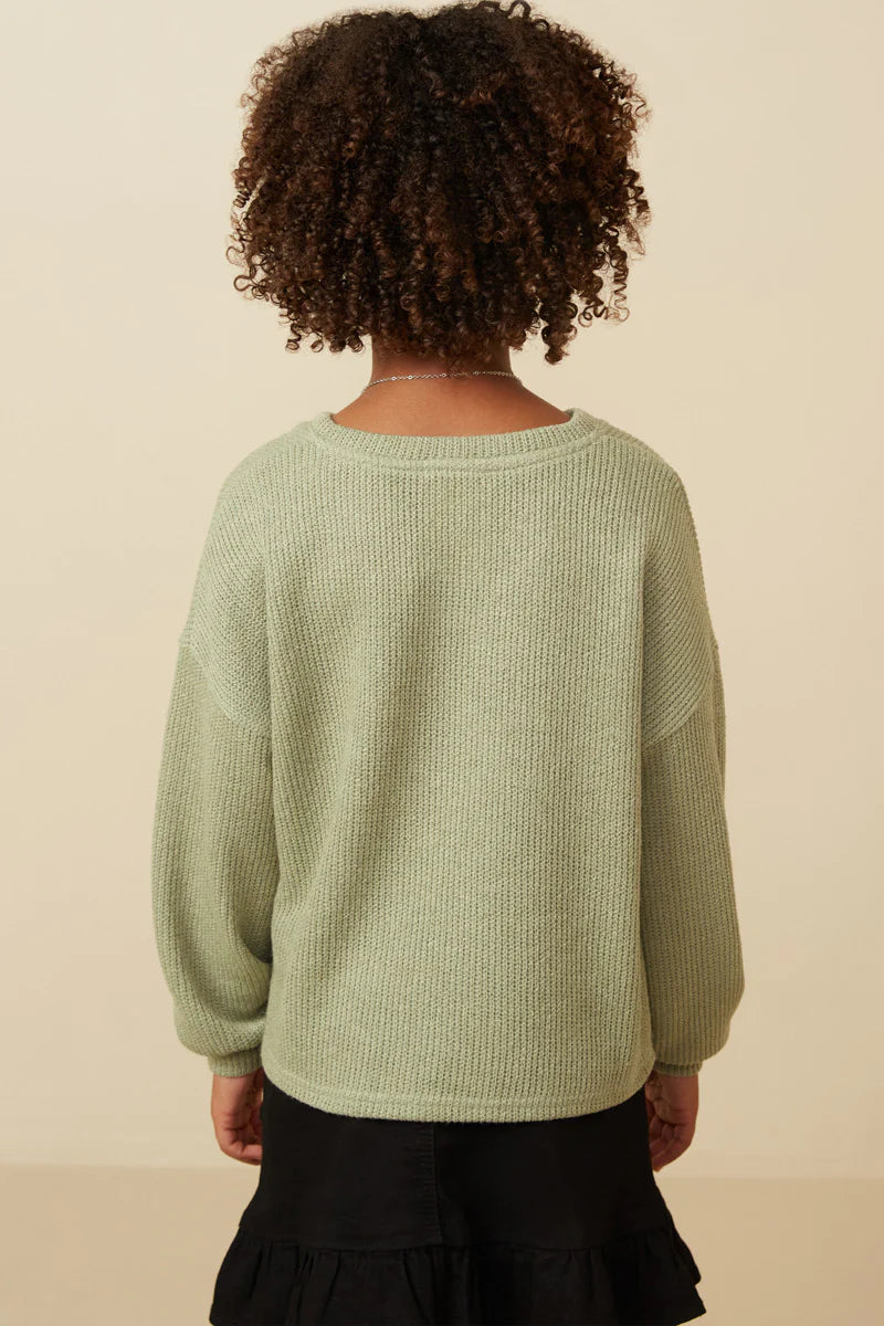 Girls Brushed Fuzzy Ribbed Knit Top