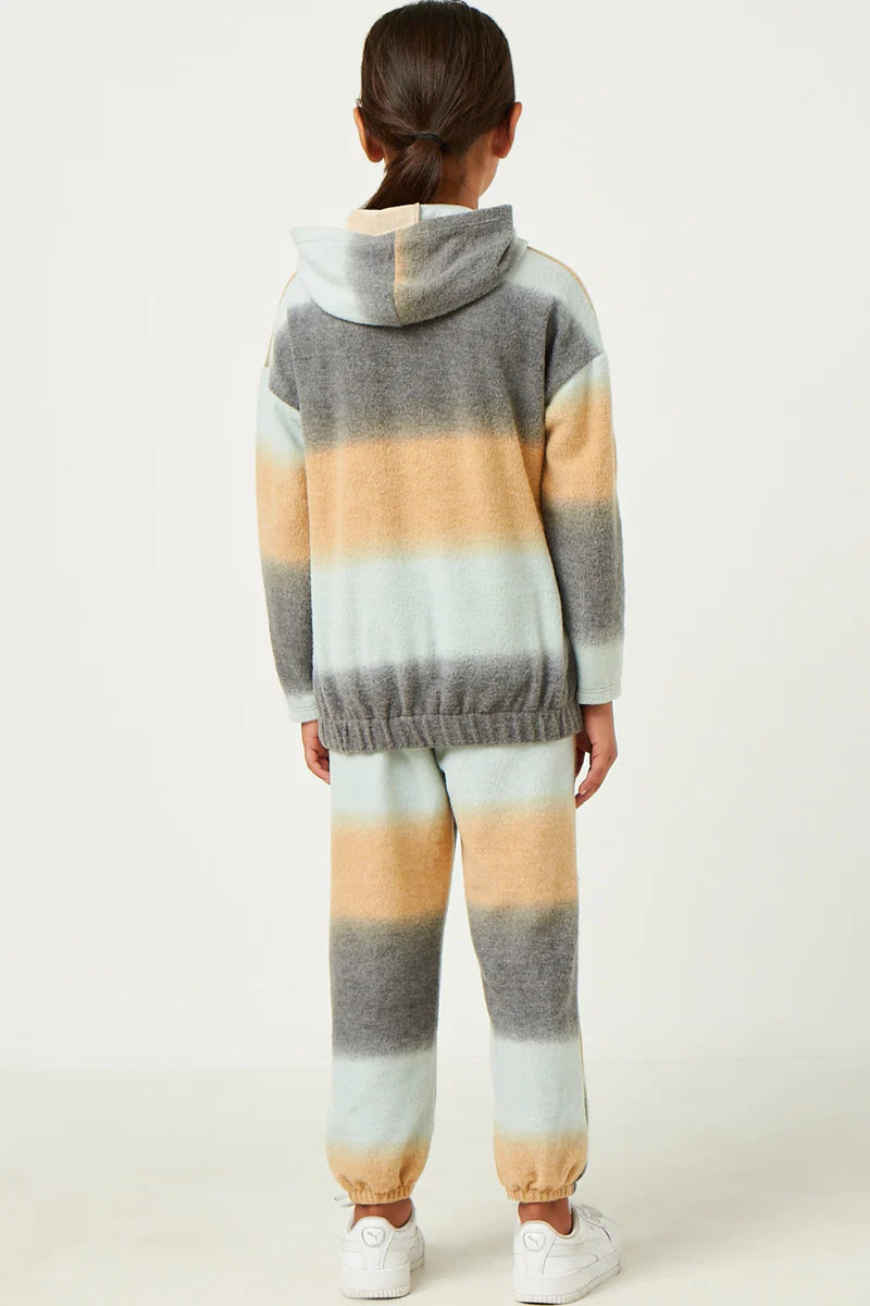 Girls Brushed Knit Block Stripe Hoodie