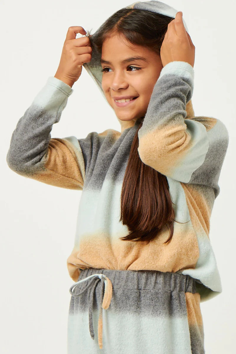 Girls Brushed Knit Block Stripe Hoodie