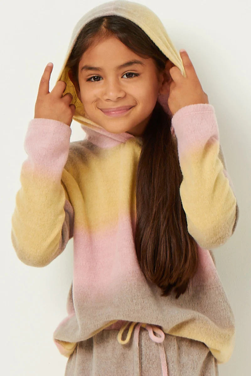 Girls Brushed Knit Block Stripe Hoodie
