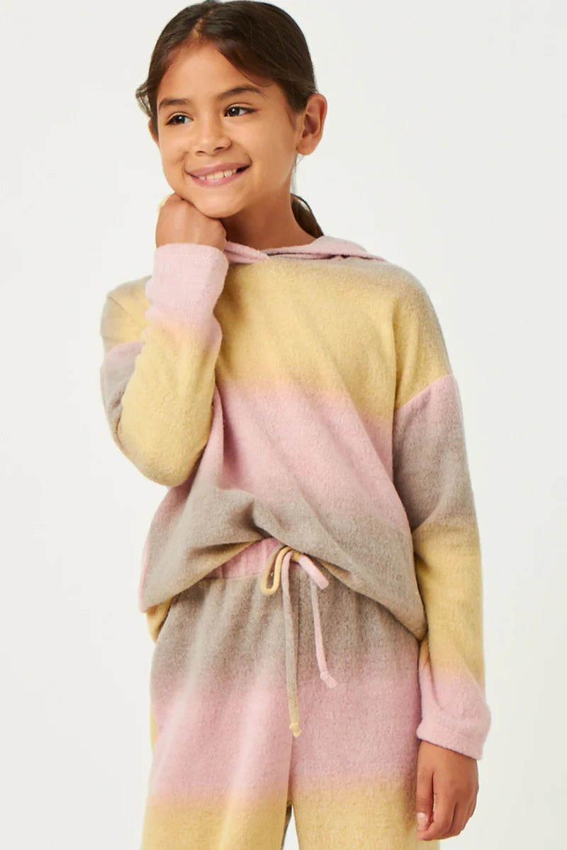 Girls Brushed Knit Block Stripe Hoodie