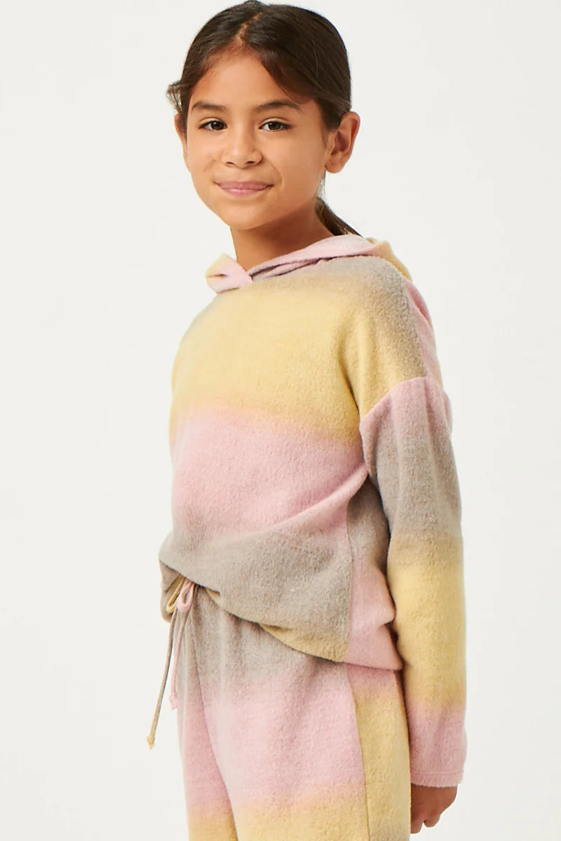 Girls Brushed Knit Block Stripe Hoodie